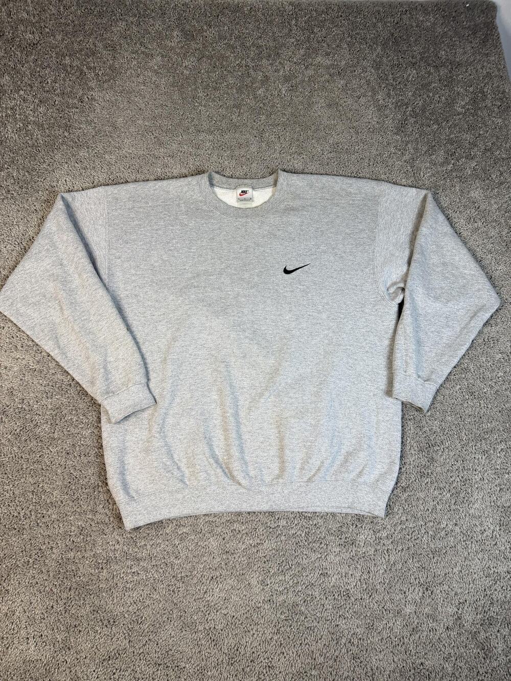 Vintage 90s Nike Sweatshirt Mens L Gray USA Made White Tag Black Swoosh